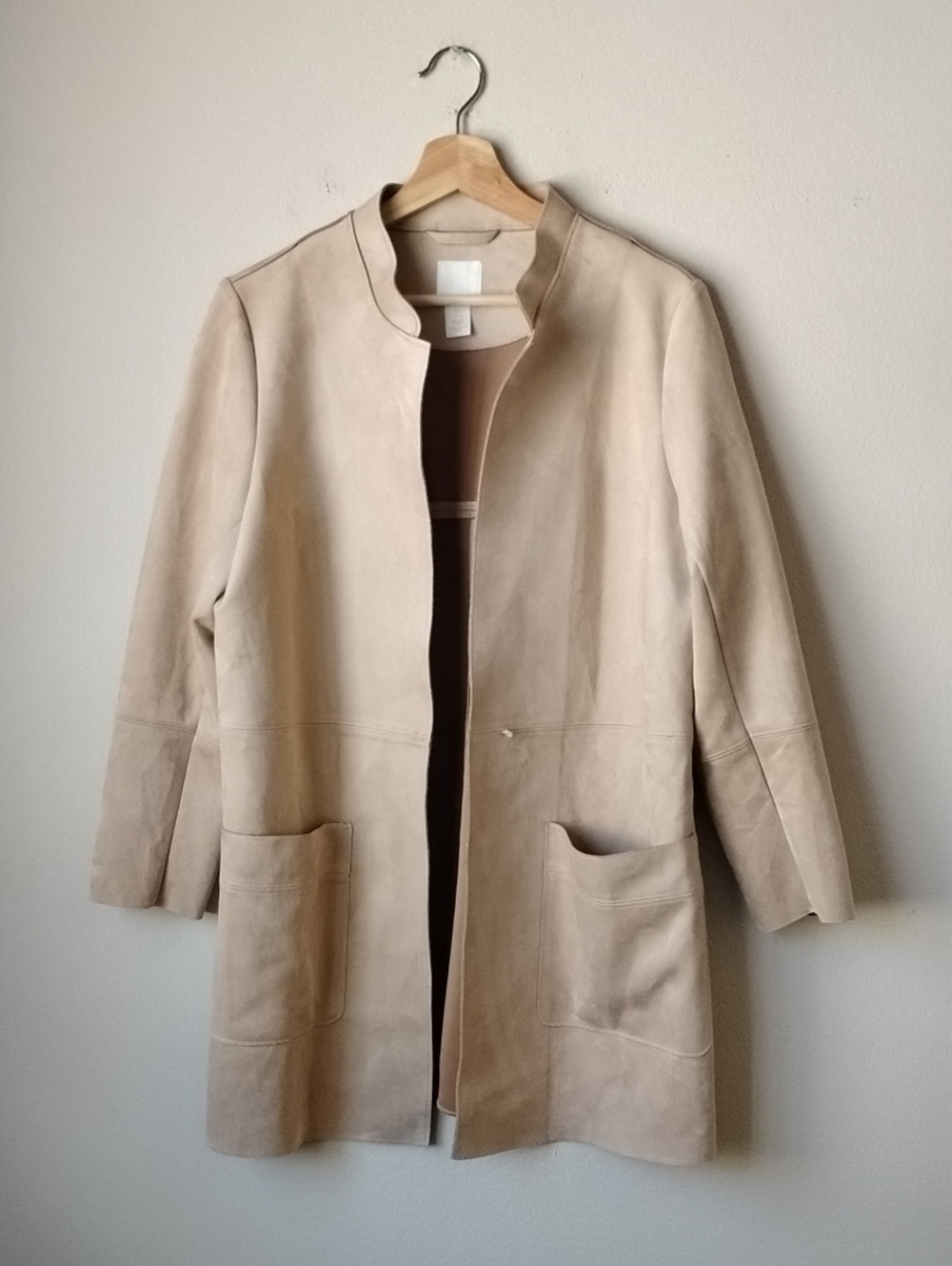 H&M Beige Open-Front Suede Trench Coat